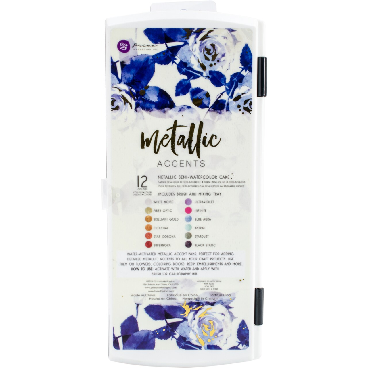 Prima Art Philosophy Metallic Accents Semi-Watercolor Paint-12 Cakes & Brush